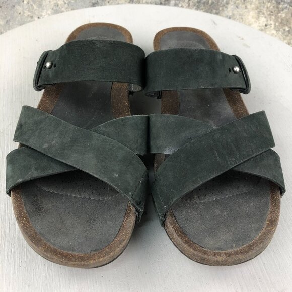 Teva Women's Size 10 Mahonia Black Leather Crisscross Slide Wedge Sandals - Picture 4 of 15